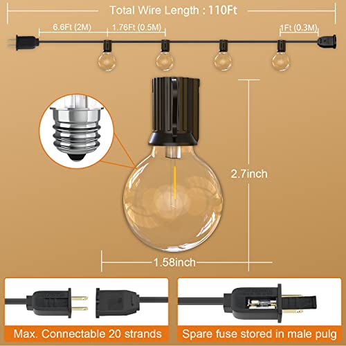 OHLUX Outdoor String Lights,110FT Dimmable Patio Lights with 58 G4...