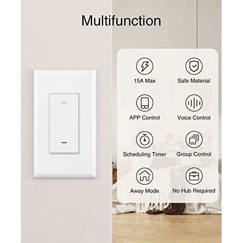 OHMAX Smart Switch, Single Pole Not 3-Way 2.4Ghz WiFi Smart Ligh...
