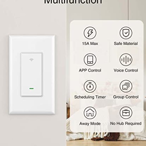 OHMAX Smart Switch, Single Pole Not 3-Way 2.4Ghz WiFi Smart Ligh...