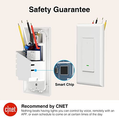 OHMAX Smart Switch, Single Pole Not 3-Way 2.4Ghz WiFi Smart Ligh...