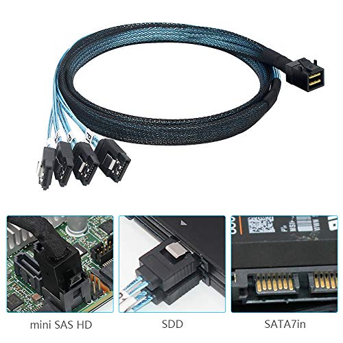 OIKWAN Internal HD Mini SAS to 4XSATA Cable,1.6ft SFF-8643 Host to...