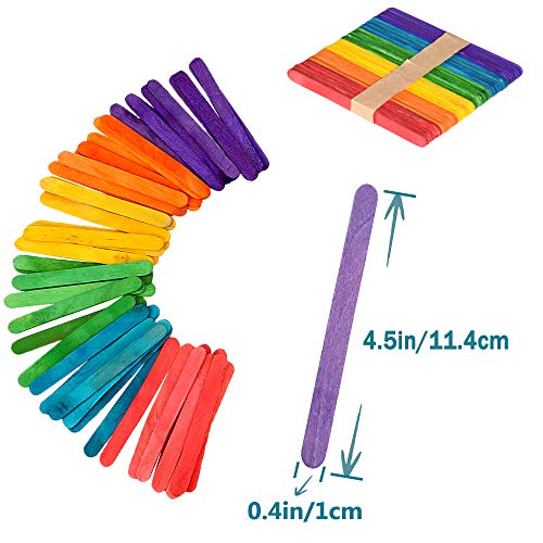 200 PCS 4-1/2 Length Colorful Craft Sticks Colored Wooden Craft St...