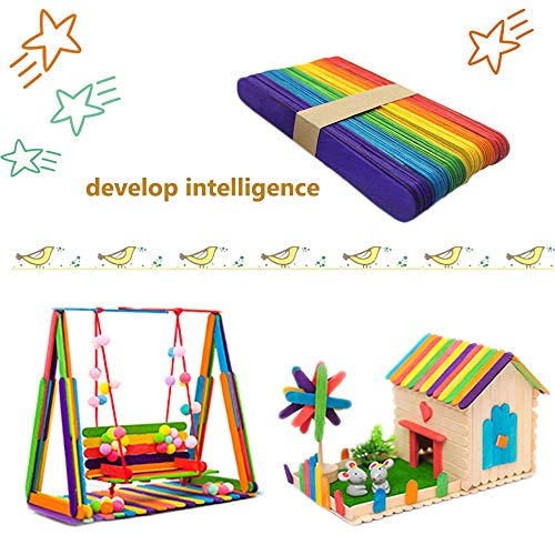 200 PCS 4-1/2 Length Colorful Craft Sticks Colored Wooden Craft St...