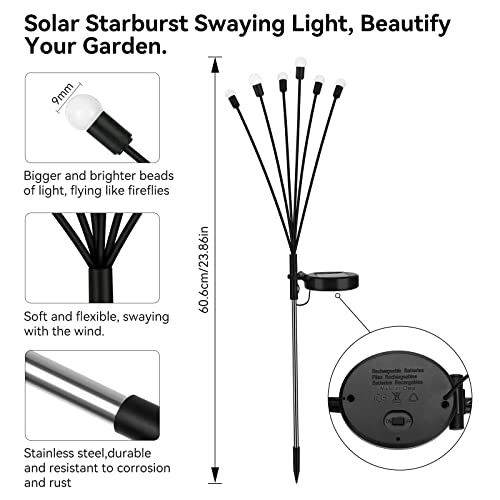 OKAYLY Solar Garden Lights, 2 PCS 6LED Starburst Swaying Light, So...