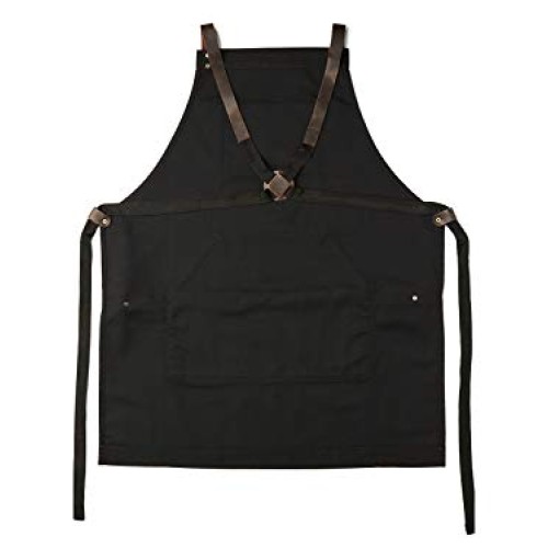 Black Work Apron in Canvas and Leather Heavy Duty olpr.