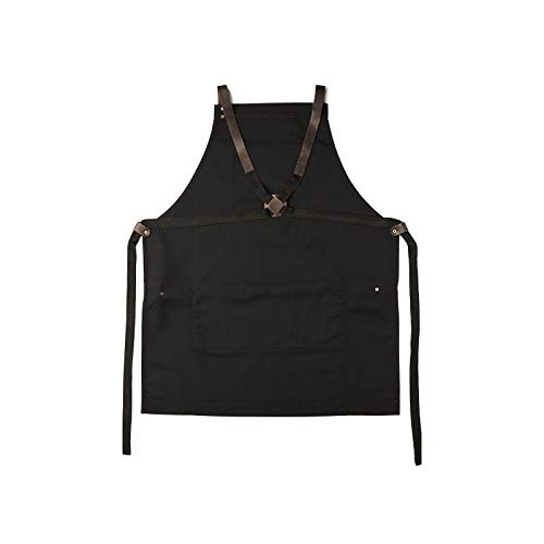 Black Work Apron in Canvas and Leather Heavy Duty olpr.