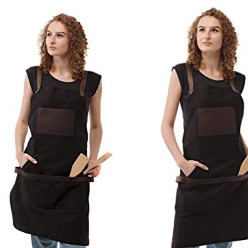 Black Work Apron in Canvas and Leather Heavy Duty olpr.