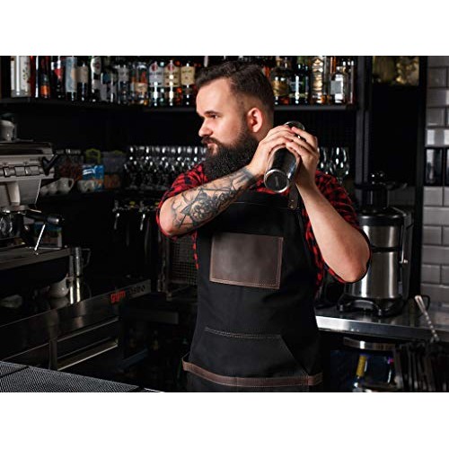 Black Work Apron in Canvas and Leather Heavy Duty olpr.