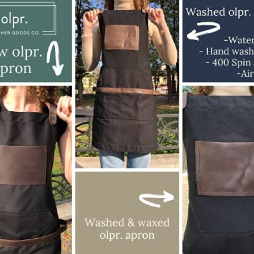 Black Work Apron in Canvas and Leather Heavy Duty olpr.