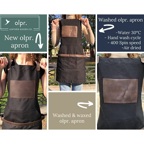 Black Work Apron in Canvas and Leather Heavy Duty olpr.