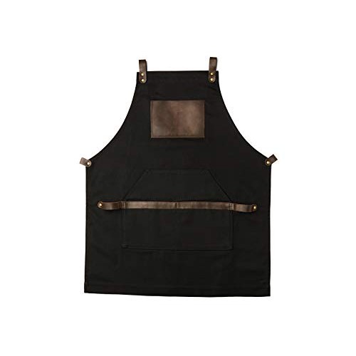 Black Work Apron in Canvas and Leather Heavy Duty olpr.