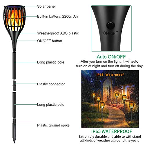 Ollivage Solar Lights Outdoor Upgraded, 43 Flickering Flames Torc...