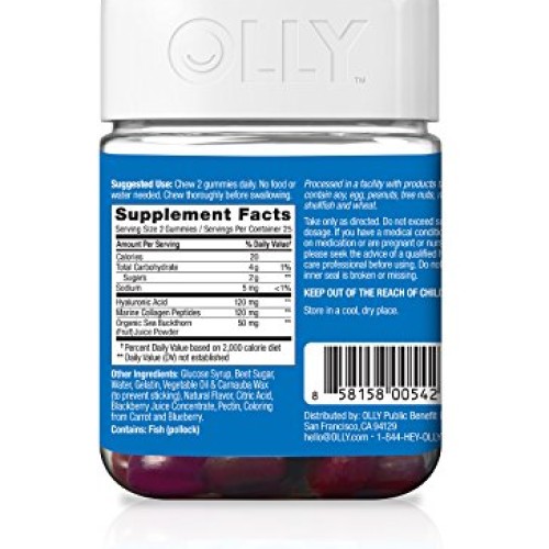 OLLY Vibrant Skin Gummy Supplement, with HYALURONIC ACID; Plump Be...