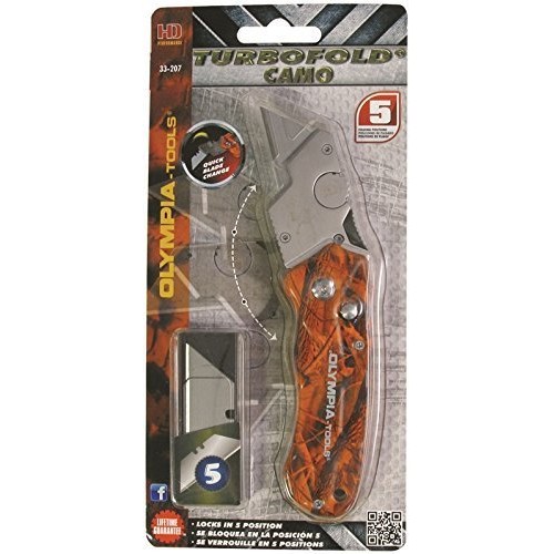 Olympia Tools Design Folding Utility Knife, Orange Camo