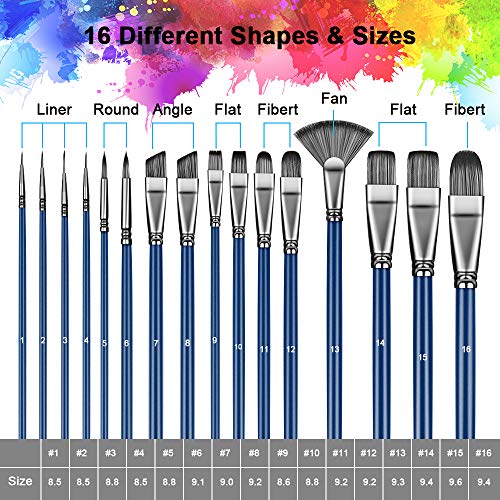 omitium Artist Paint Brush Set,16Pcs Different Shapes & Sizes Pain...