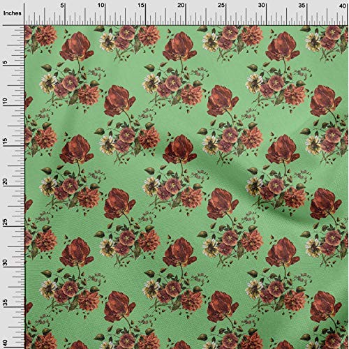 oneOone Cotton Poplin Mint Green Fabric Leaves & Floral Artistic S...