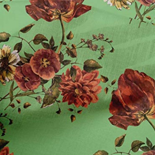 oneOone Cotton Poplin Mint Green Fabric Leaves & Floral Artistic S...
