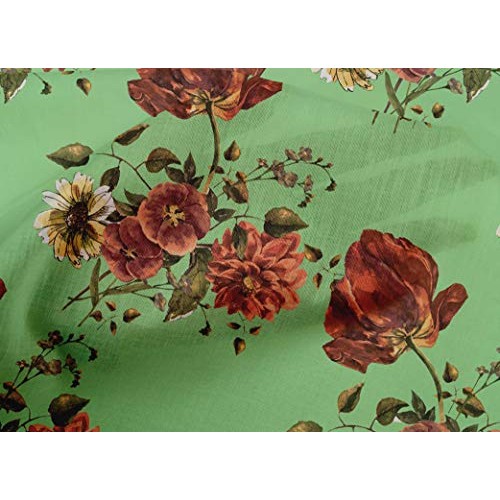 oneOone Cotton Poplin Mint Green Fabric Leaves & Floral Artistic S...