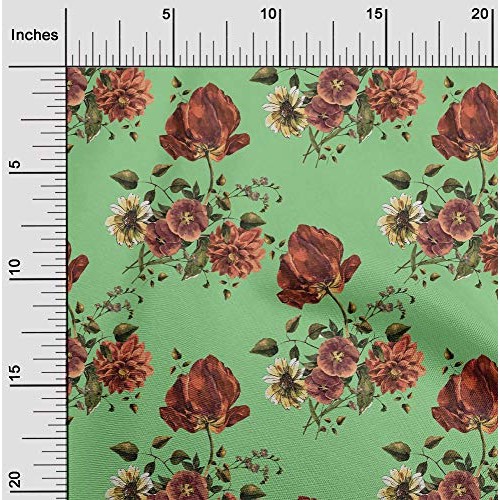 oneOone Cotton Poplin Mint Green Fabric Leaves & Floral Artistic S...