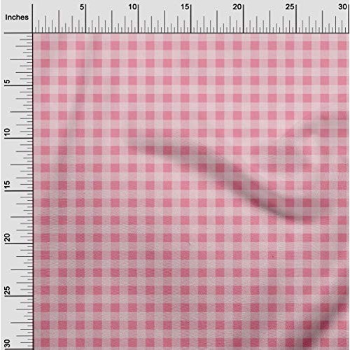 oneOone Polyester Lycra Medium Pink Fabric Gingham Check Dress Mat...