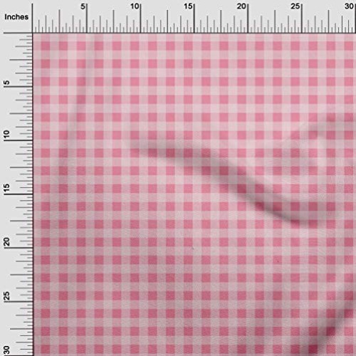 oneOone Polyester Lycra Medium Pink Fabric Gingham Check Dress Mat...