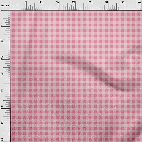 oneOone Polyester Lycra Medium Pink Fabric Gingham Check Dress Mat...