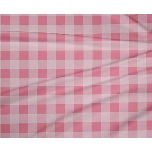 oneOone Polyester Lycra Medium Pink Fabric Gingham Check Dress Mat...
