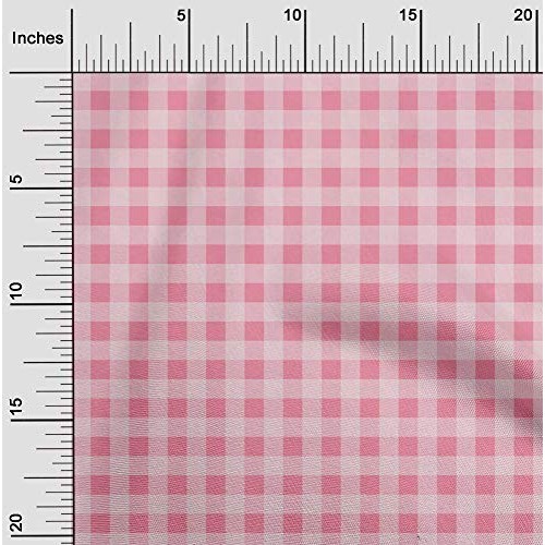 oneOone Polyester Lycra Medium Pink Fabric Gingham Check Dress Mat...