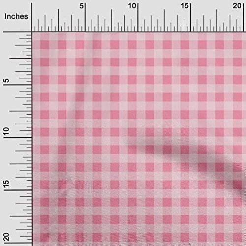 oneOone Polyester Lycra Medium Pink Fabric Gingham Check Dress Mat...