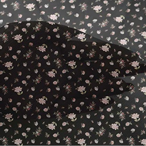 oneOone Viscose Chiffon Fabric Leaves & Flower Floral Print Sewing...