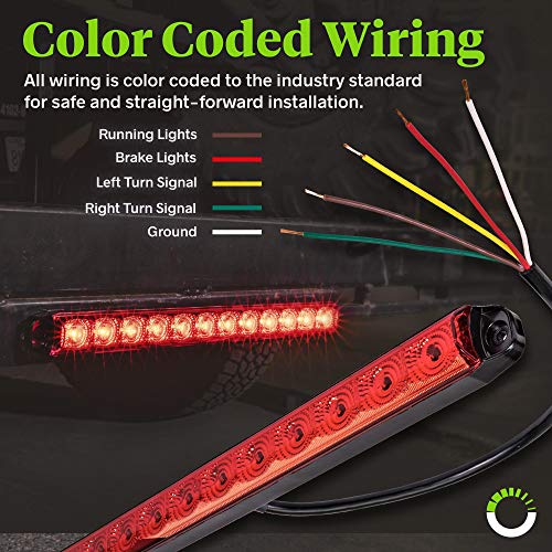 16 12 Red LED Trailer Light Bar Brake + Sequential Turn Signal ...