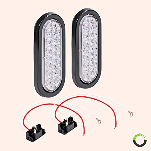 2pc 6 White Oval LED Reverse Trailer Tail Light Kit DOT FMVSS 10...