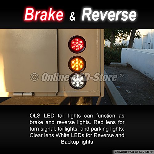 4 Red + 2 White 4 Round LED Trailer Tail Light Kit DOT Certified...