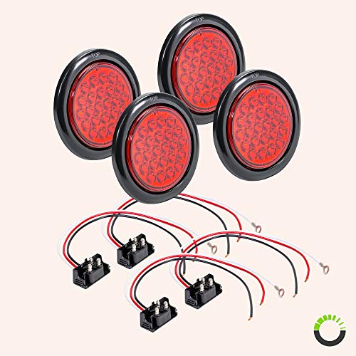 4pc 4 Round Red 24 LED Trailer Tail Lights DOT Certified Gromm...