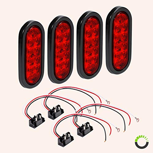 4pc 6 Red Oval LED Trailer Tail Light Kit DOT FMVSS 108 SAE S2...