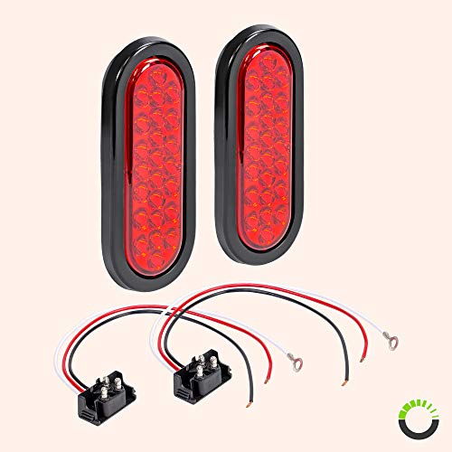 2pc 6 Red Oval LED Trailer Tail Light Kit DOT FMVSS 108 SAE ST...