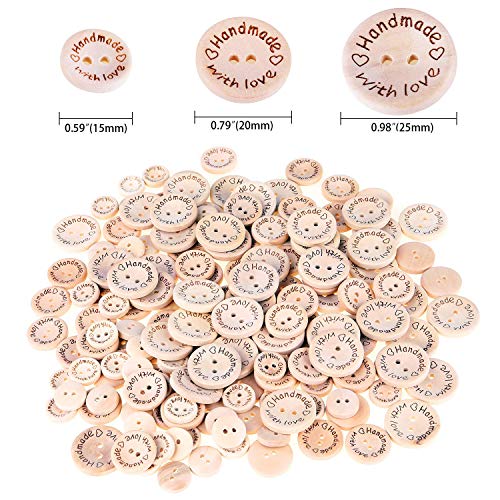 150pcs Wooden Handmade with Love Round Craft Decor 2 Holes Wooden ...