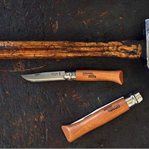 Opinel No.08 Carbon Steel Folding Pocket Knife with Beechwood Handle