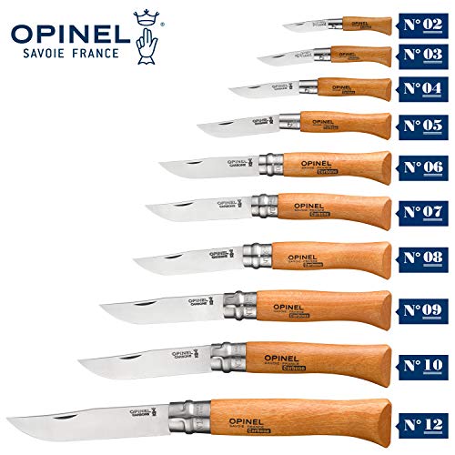 Opinel No.08 Carbon Steel Folding Pocket Knife with Beechwood Handle