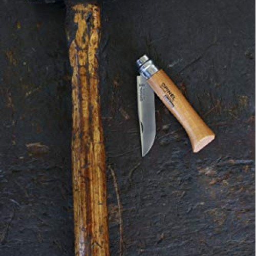 Opinel No.08 Carbon Steel Folding Pocket Knife with Beechwood Handle