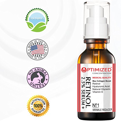 Retinol Serum 2.5% with Hyaluronic Acid, Glycerin, Vitamin E - Red...