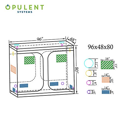 OPULENT SYSTEMS 96x48x80 Hydroponic Mylar Water-Resister Grow T...