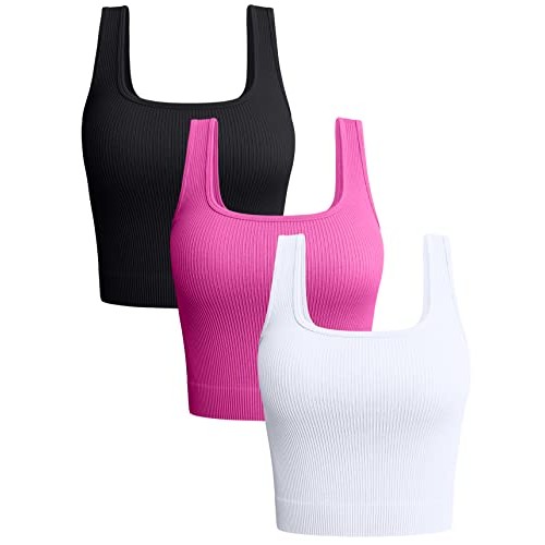 OQQ Womens 3 Piece Tank Tops Ribbed Seamless Workout Exercise Shi...