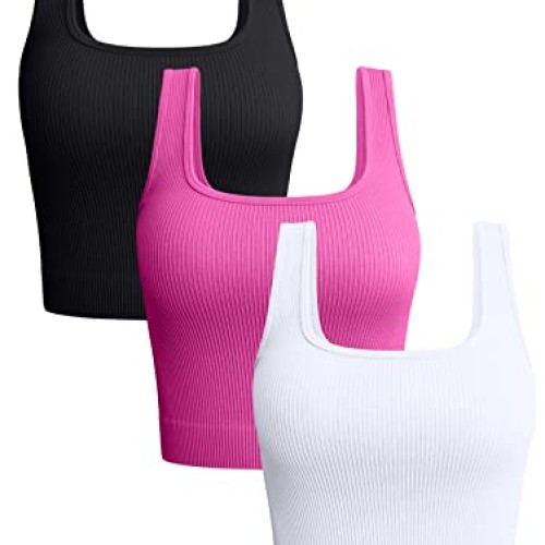 OQQ Womens 3 Piece Tank Tops Ribbed Seamless Workout Exercise Shi...