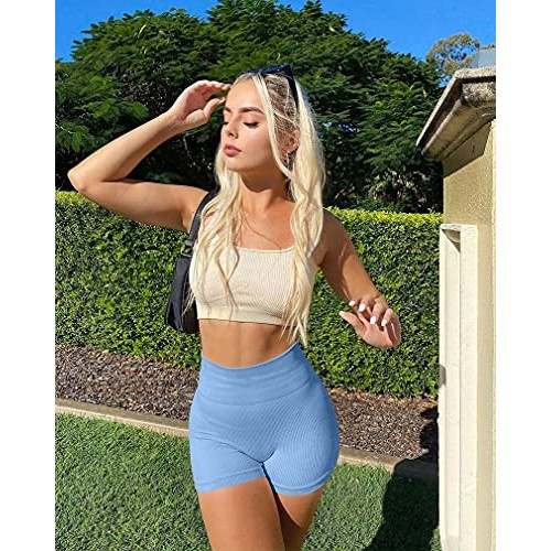 OQQ Womens 3 Piece Yoga Shorts Ribbed Seamless Workout High Waist...