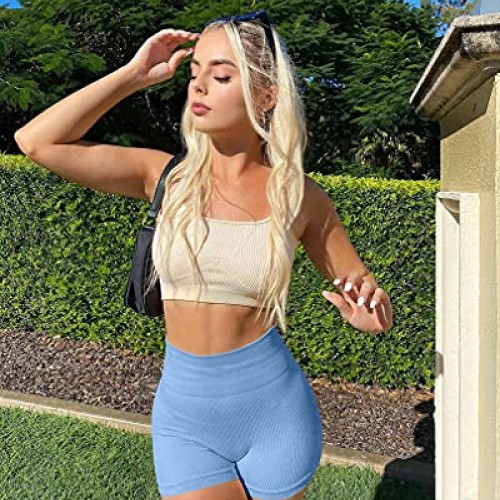 OQQ Womens 3 Piece Yoga Shorts Ribbed Seamless Workout High Waist...