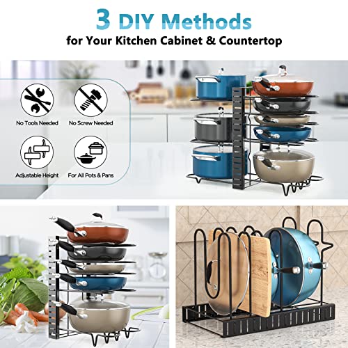 ORDORA Pots and Pans Organizer, 8 Tier with 3 DIY Methods, Adjusta...