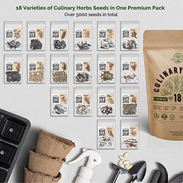 18 Culinary Herbs Seeds Variety Pack - Heirloom, NON-GMO, Herbs Se...