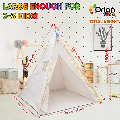 Teepee Tent for Kids with LED Star Lights, Floor Mat, Dream Catche...