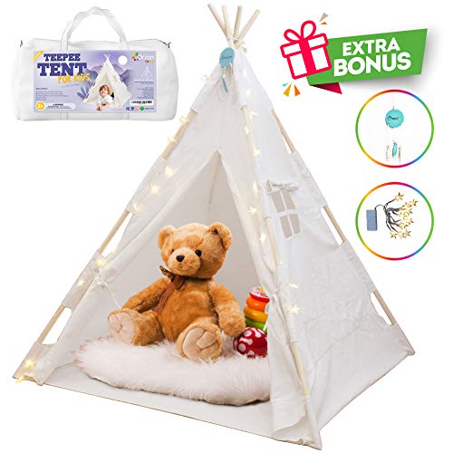 Teepee Tent for Kids with LED Star Lights, Floor Mat, Dream Catche...